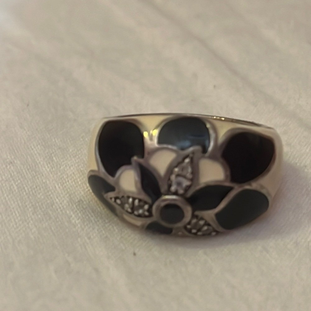 Sterling Silver Enamel Ring with Diamonds
